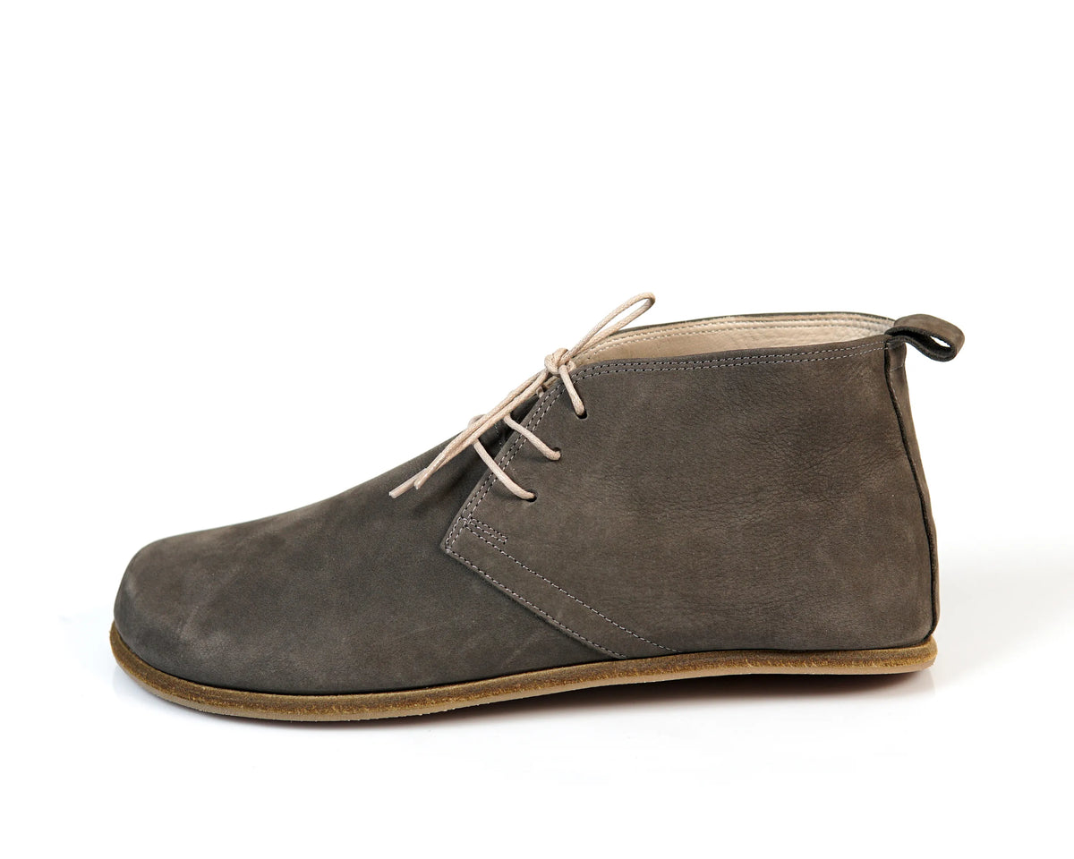 Nubuck Barefoot Bootie Laces Shoes – Classic Sole — Leather Sole – Gray