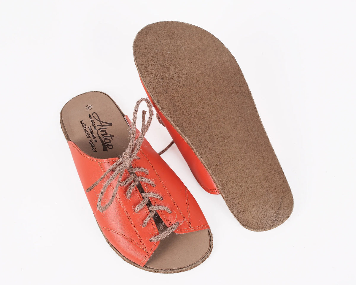 Smooth Barefoot Laces Sandals Shoes – Classic Sole — Leather Sole – Orange