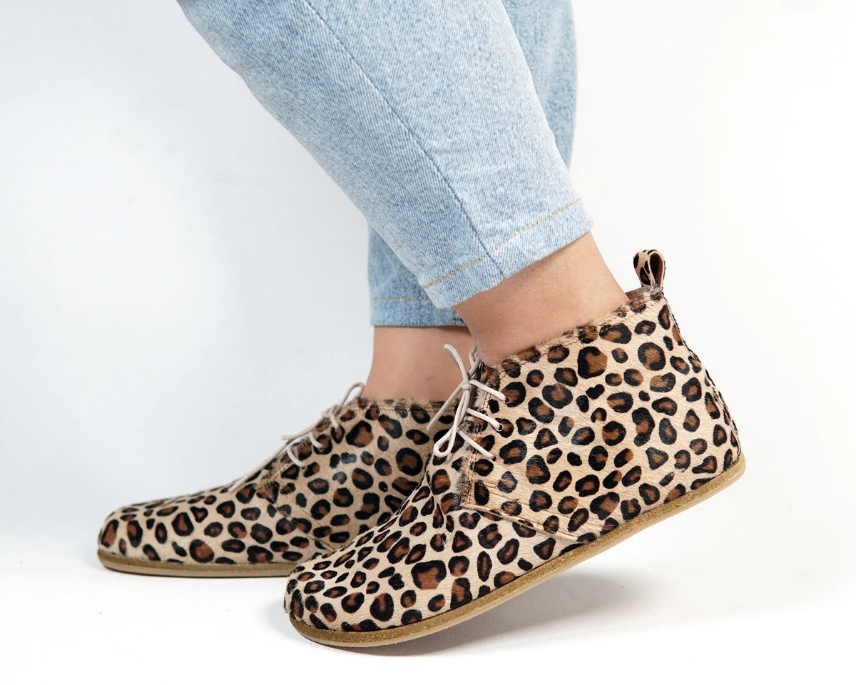 Crazy Barefoot Bootie Laces Shoes – Classic Sole — Leather Sole – Leopard
