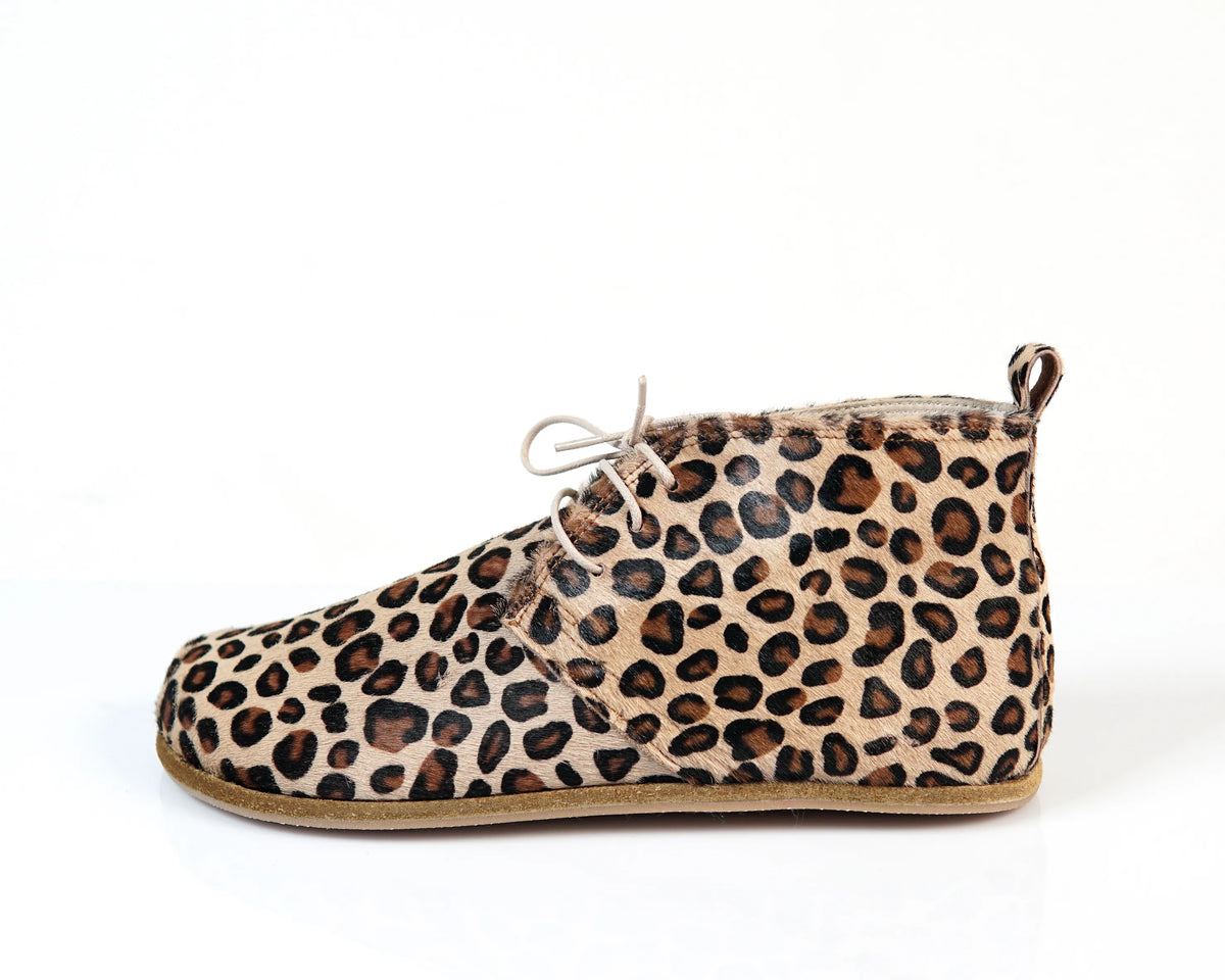 Crazy Barefoot Bootie Laces Shoes – Classic Sole — Leather Sole – Leopard