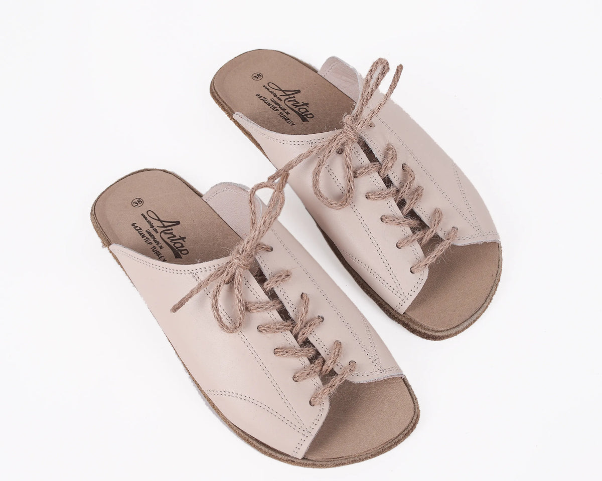 Smooth Barefoot Laces Sandals Shoes – Classic Sole — Leather Sole – Cream