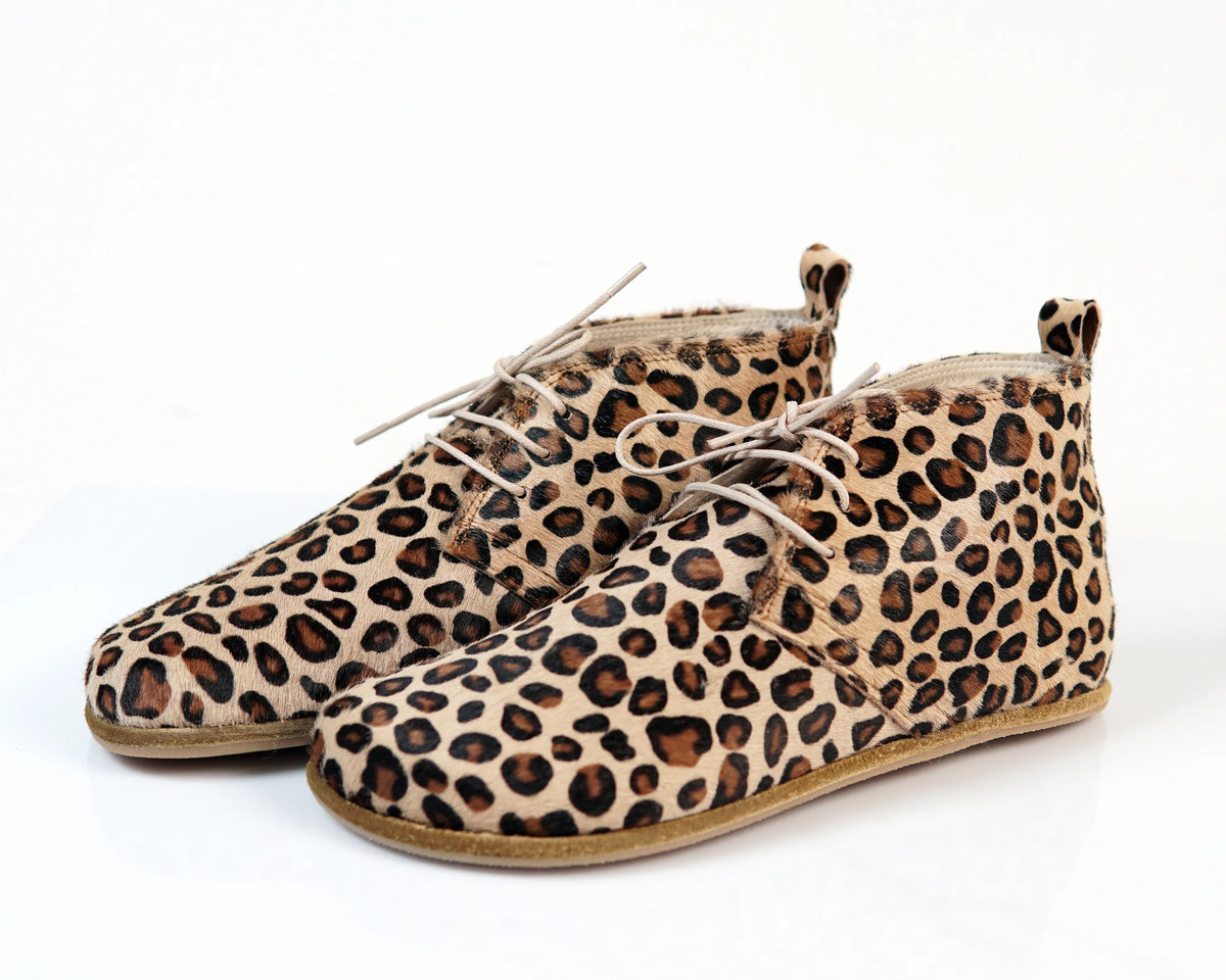 Crazy Barefoot Bootie Laces Shoes – Classic Sole — Leather Sole – Leopard