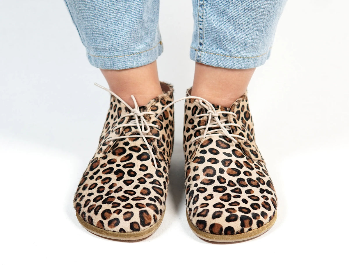 Crazy Barefoot Bootie Laces Shoes – Classic Sole — Leather Sole – Leopard