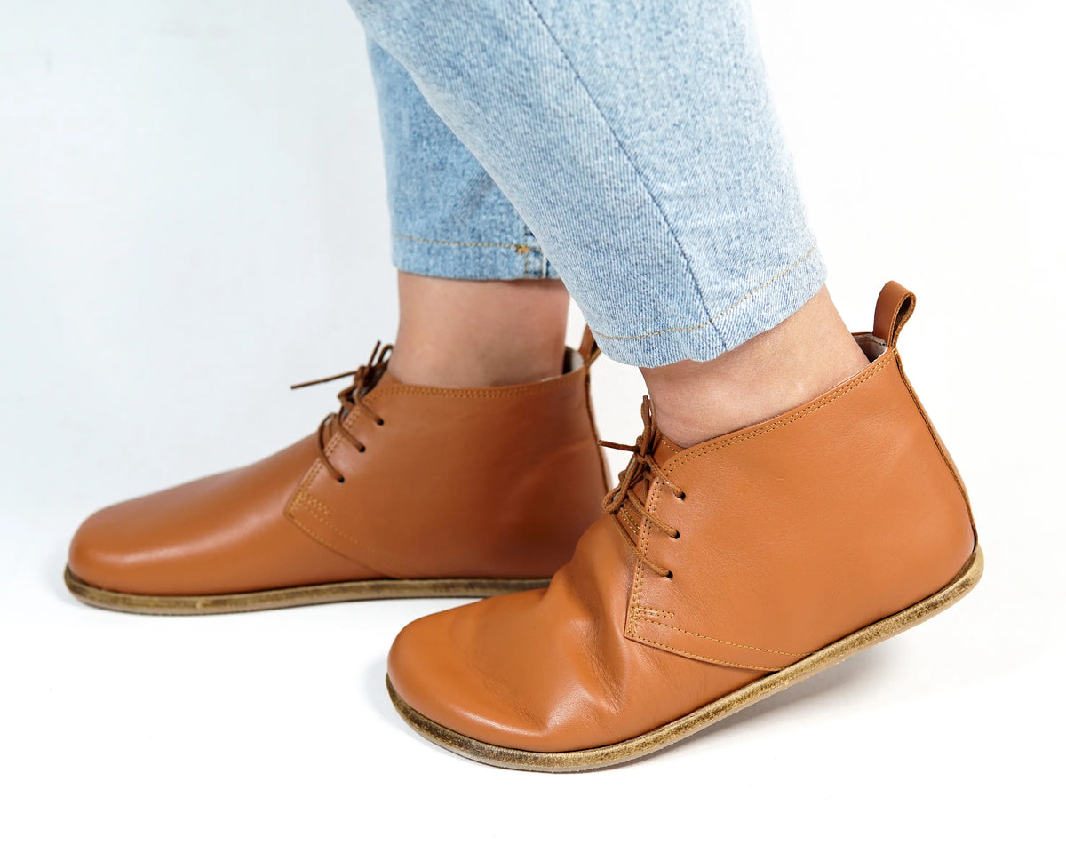 Smooth Barefoot Bootie Laces Shoes – Classic Sole — Leather Sole – Tan
