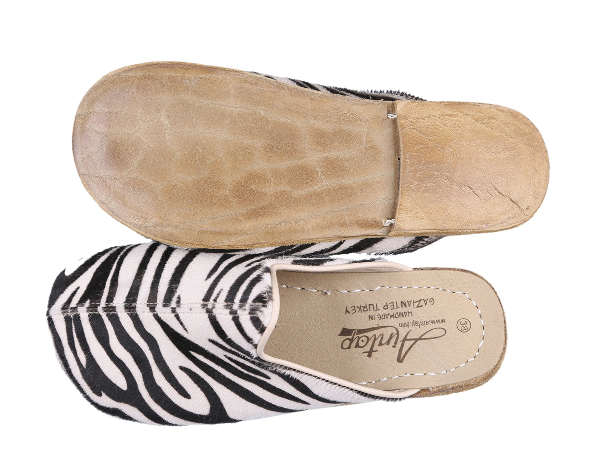 Hair Barefoot Regular Sandals Shoes – Classic Sole — Leather Sole – Zebra