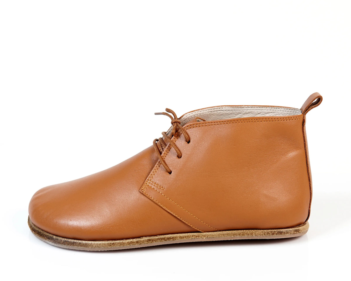 Smooth Barefoot Bootie Laces Shoes – Classic Sole — Leather Sole – Tan