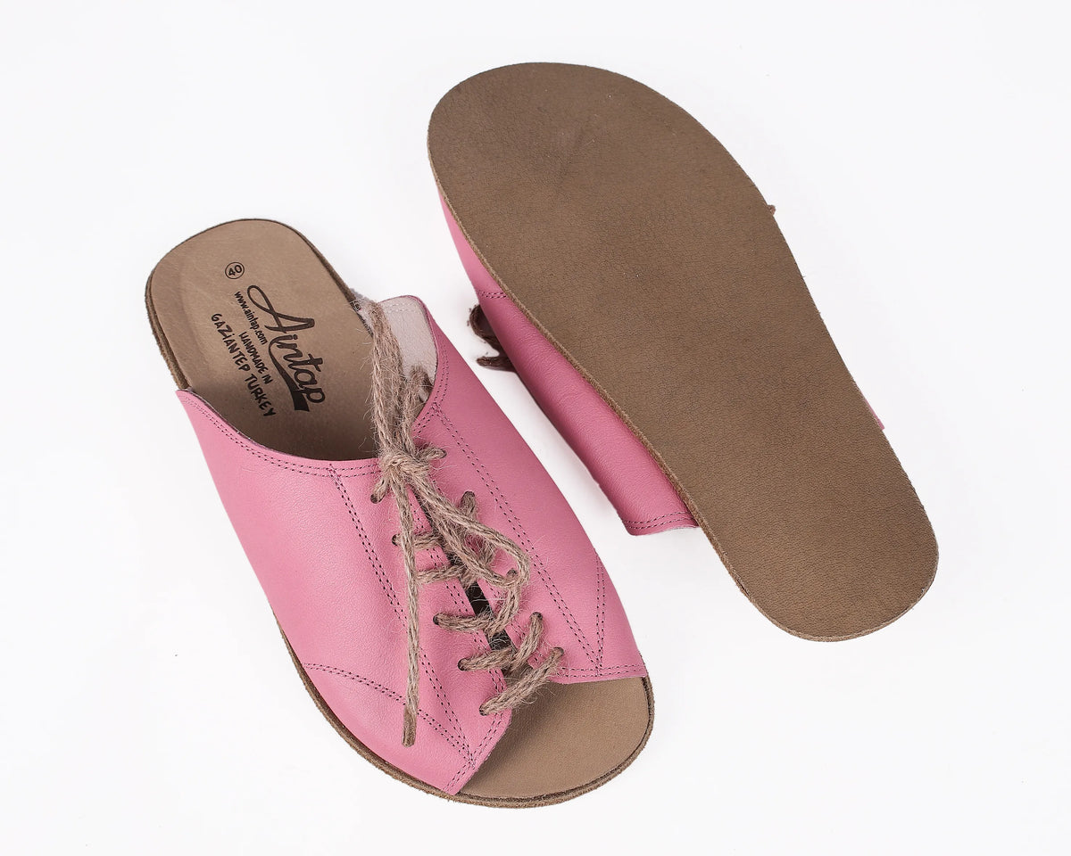 Smooth Barefoot Laces Sandals Shoes – Classic Sole — Leather Sole – Pink