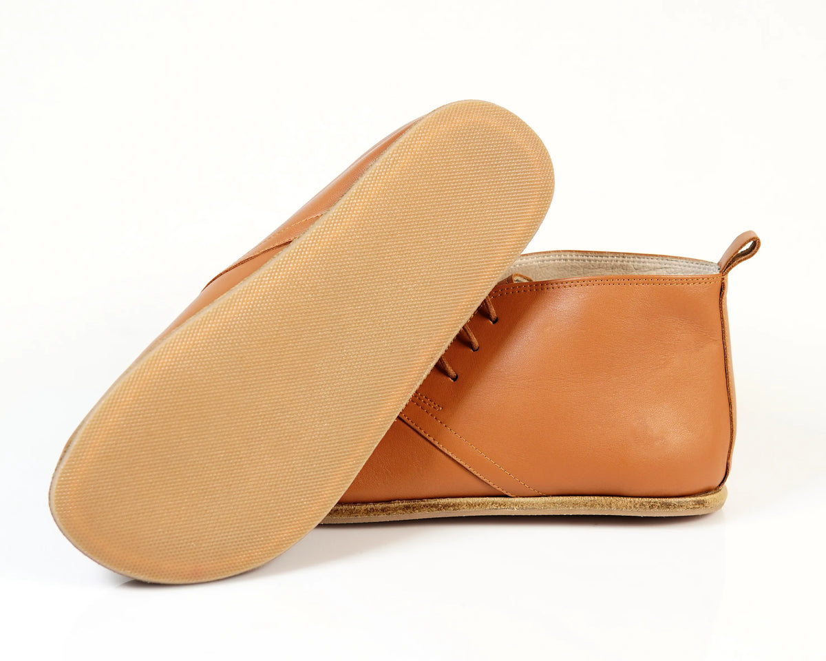 Smooth Barefoot Bootie Laces Shoes – Classic Sole — Leather Sole – Tan