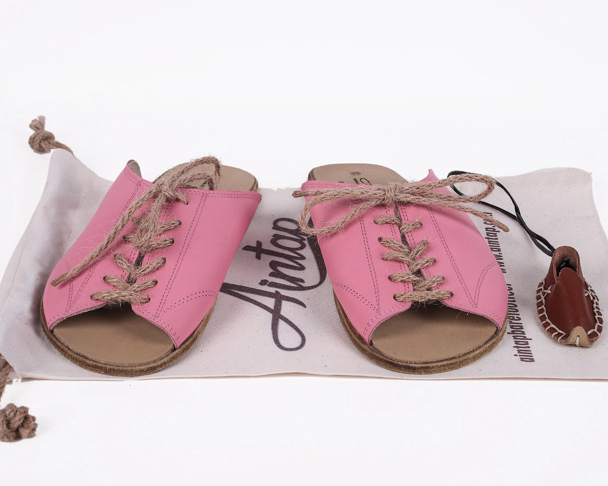 Smooth Barefoot Laces Sandals Shoes – Classic Sole — Leather Sole – Pink