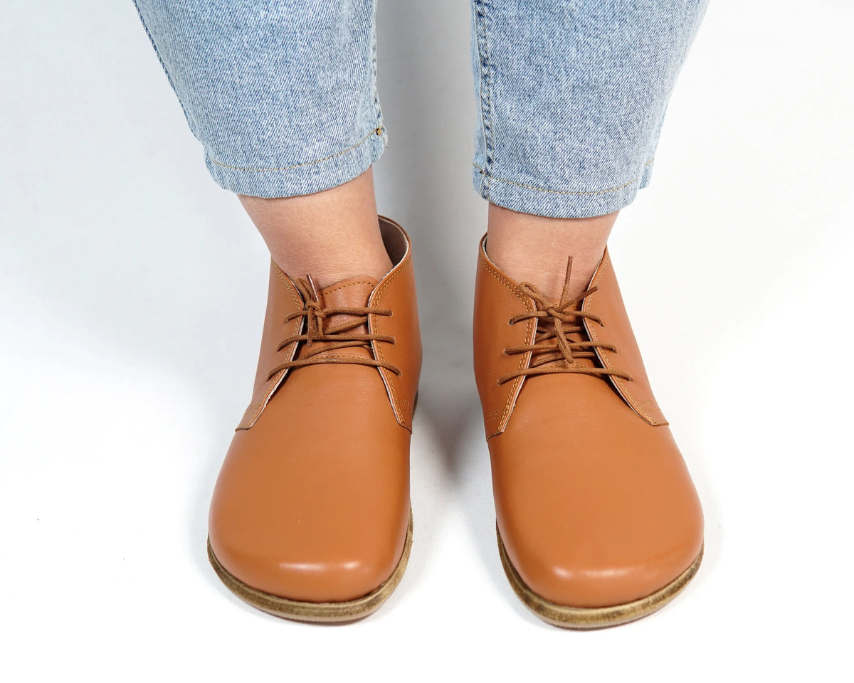 Smooth Barefoot Bootie Laces Shoes – Classic Sole — Leather Sole – Tan