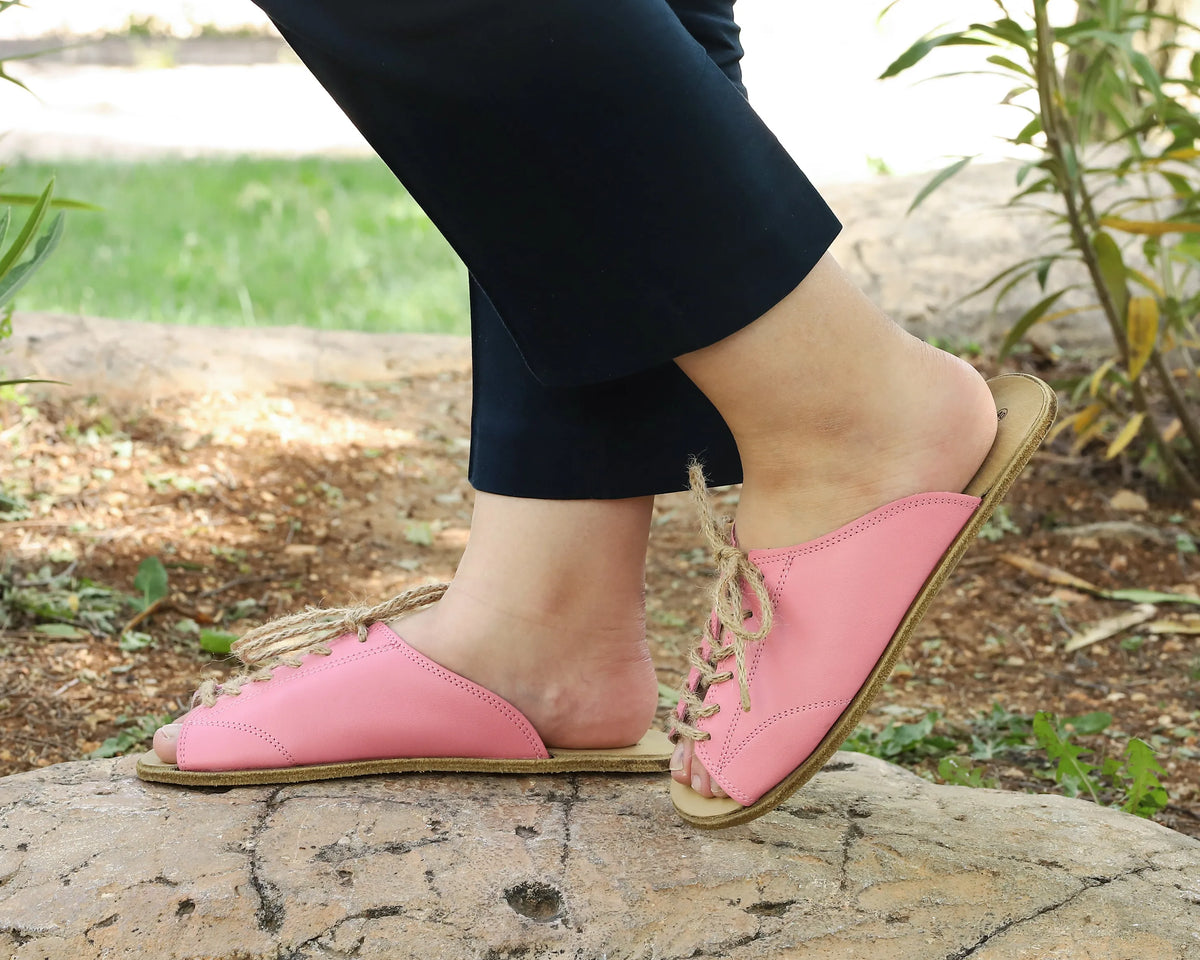 Smooth Barefoot Laces Sandals Shoes – Classic Sole — Leather Sole – Pink