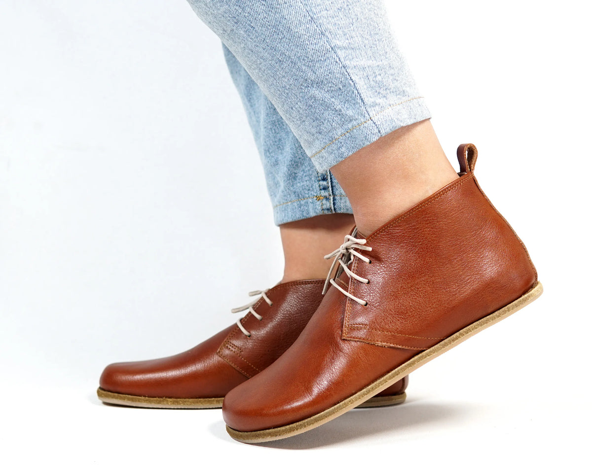 Smooth Barefoot Bootie Laces Shoes – Classic Sole — Leather Sole – Brown