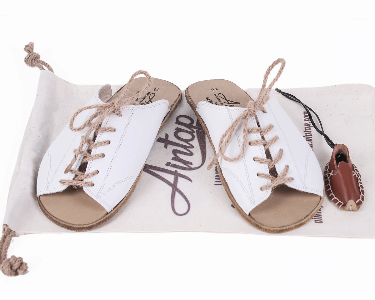 Smooth Barefoot Laces Sandals Shoes – Classic Sole — Leather Sole – White