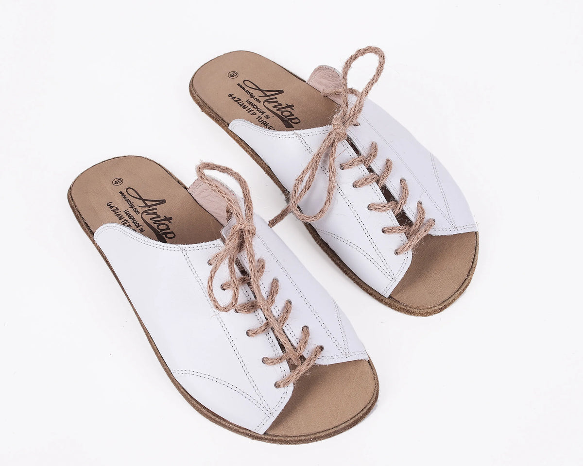 Smooth Barefoot Laces Sandals Shoes – Classic Sole — Leather Sole – White