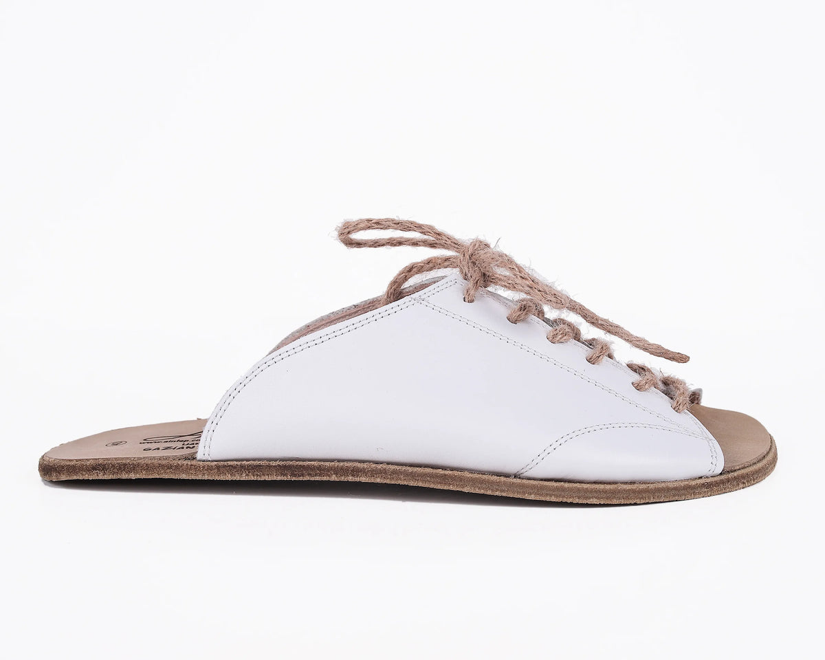 Smooth Barefoot Laces Sandals Shoes – Classic Sole — Leather Sole – White