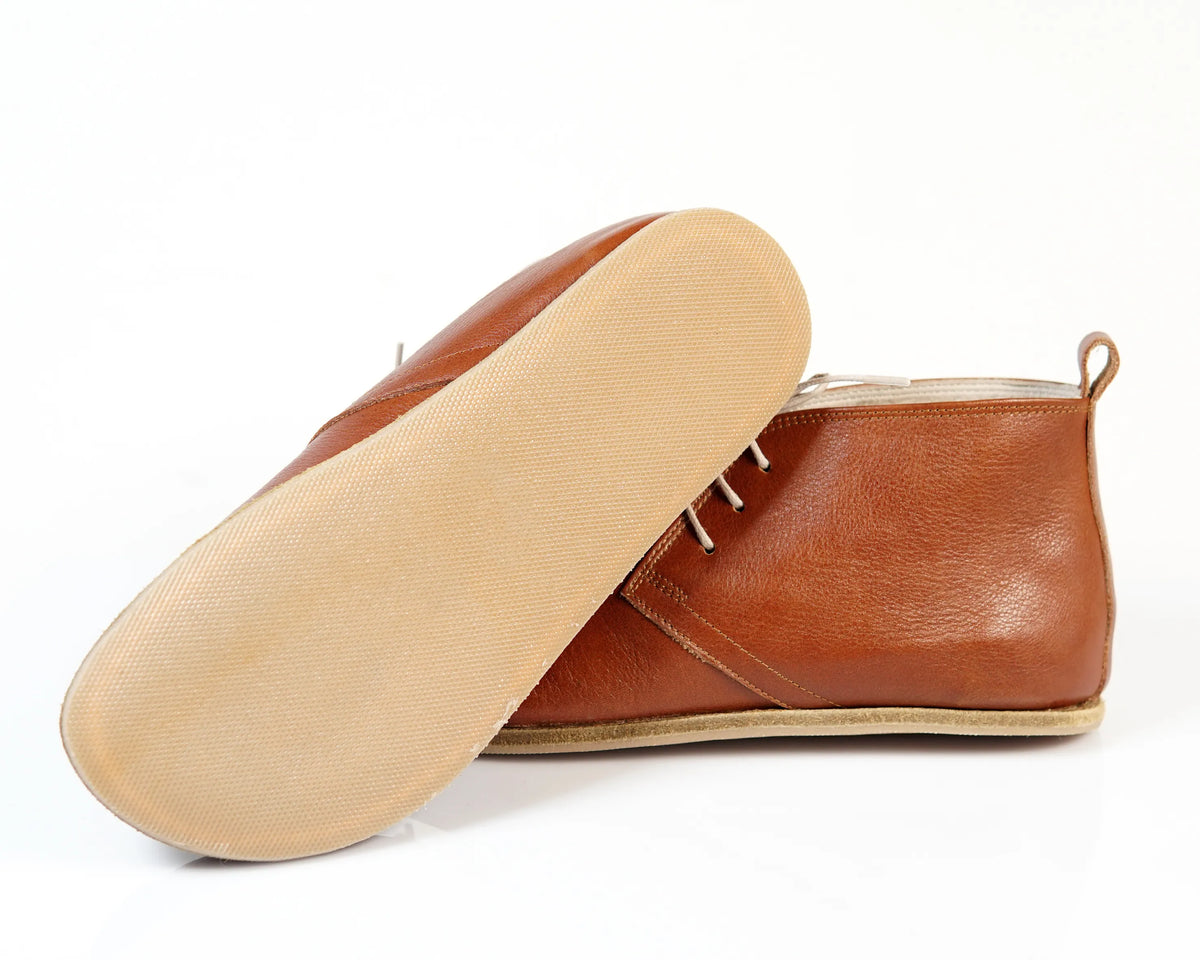 Smooth Barefoot Bootie Laces Shoes – Classic Sole — Leather Sole – Brown