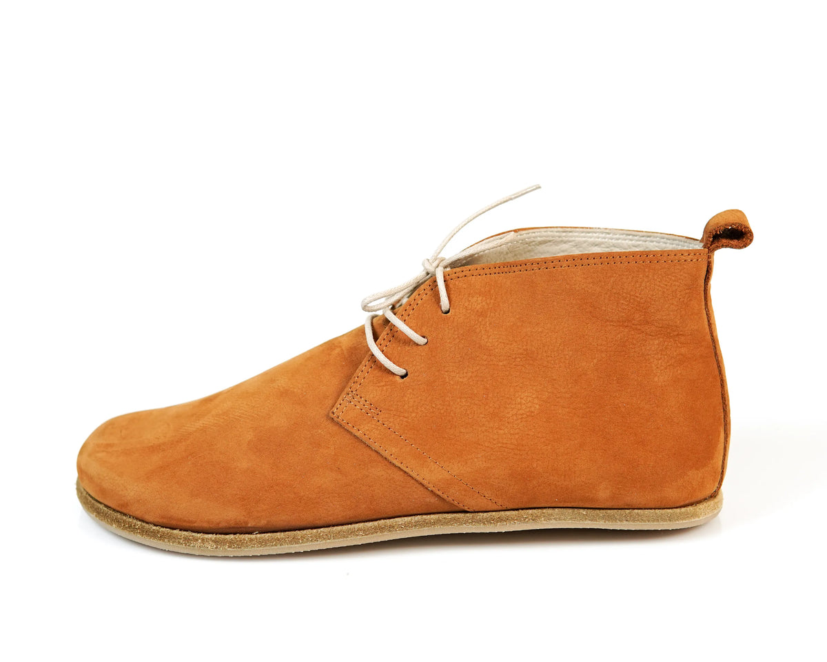 Nubuck Barefoot Bootie Laces Shoes – Classic Sole — Leather Sole – Tan