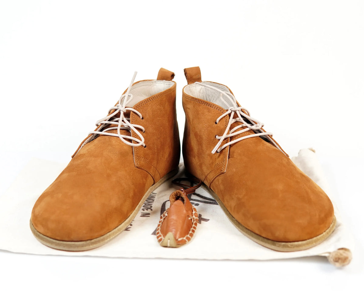 Nubuck Barefoot Bootie Laces Shoes – Classic Sole — Leather Sole – Tan