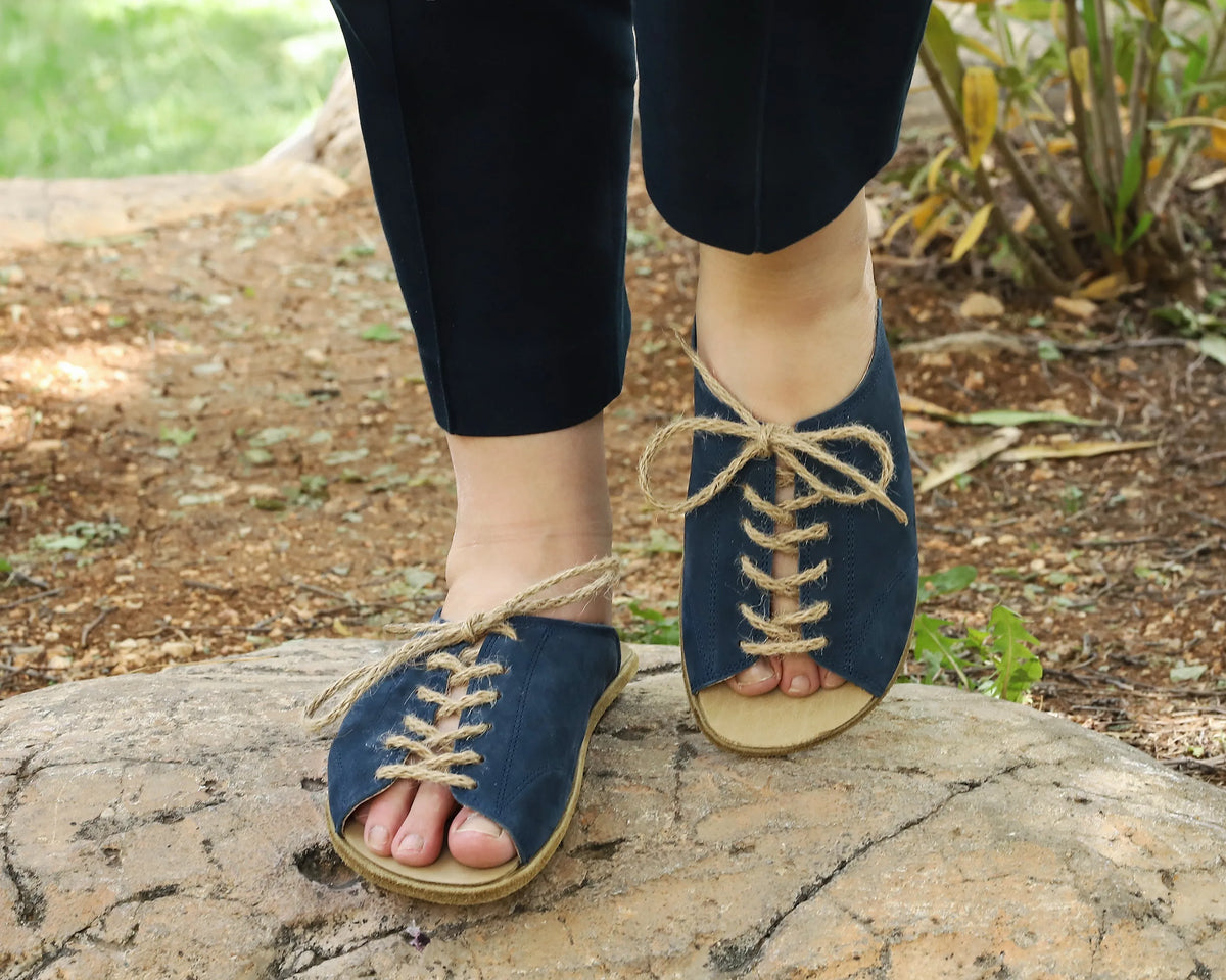 Nubuck Barefoot Laces Sandals Shoes – Classic Sole — Leather Sole – Jeans