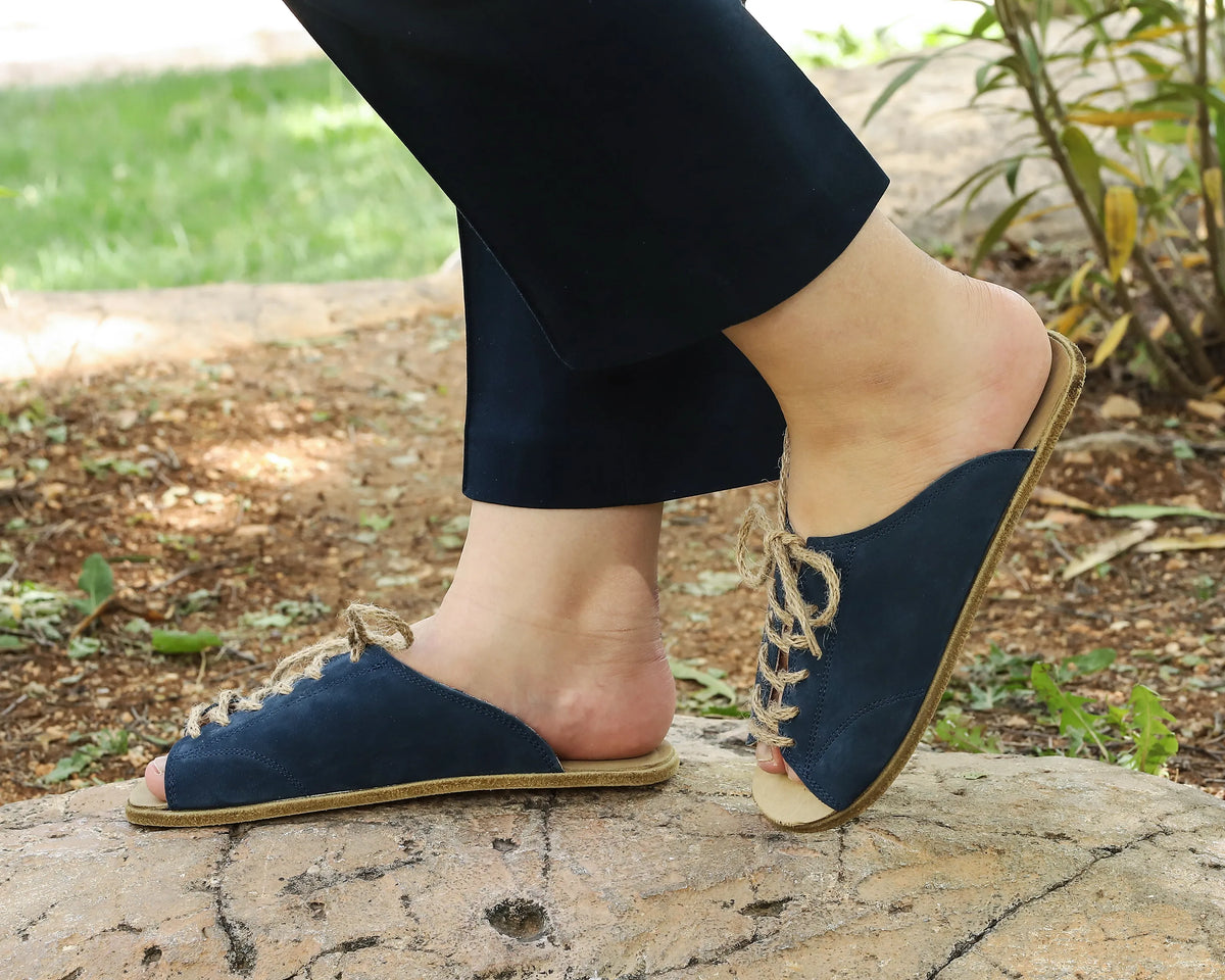 Nubuck Barefoot Laces Sandals Shoes – Classic Sole — Leather Sole – Jeans