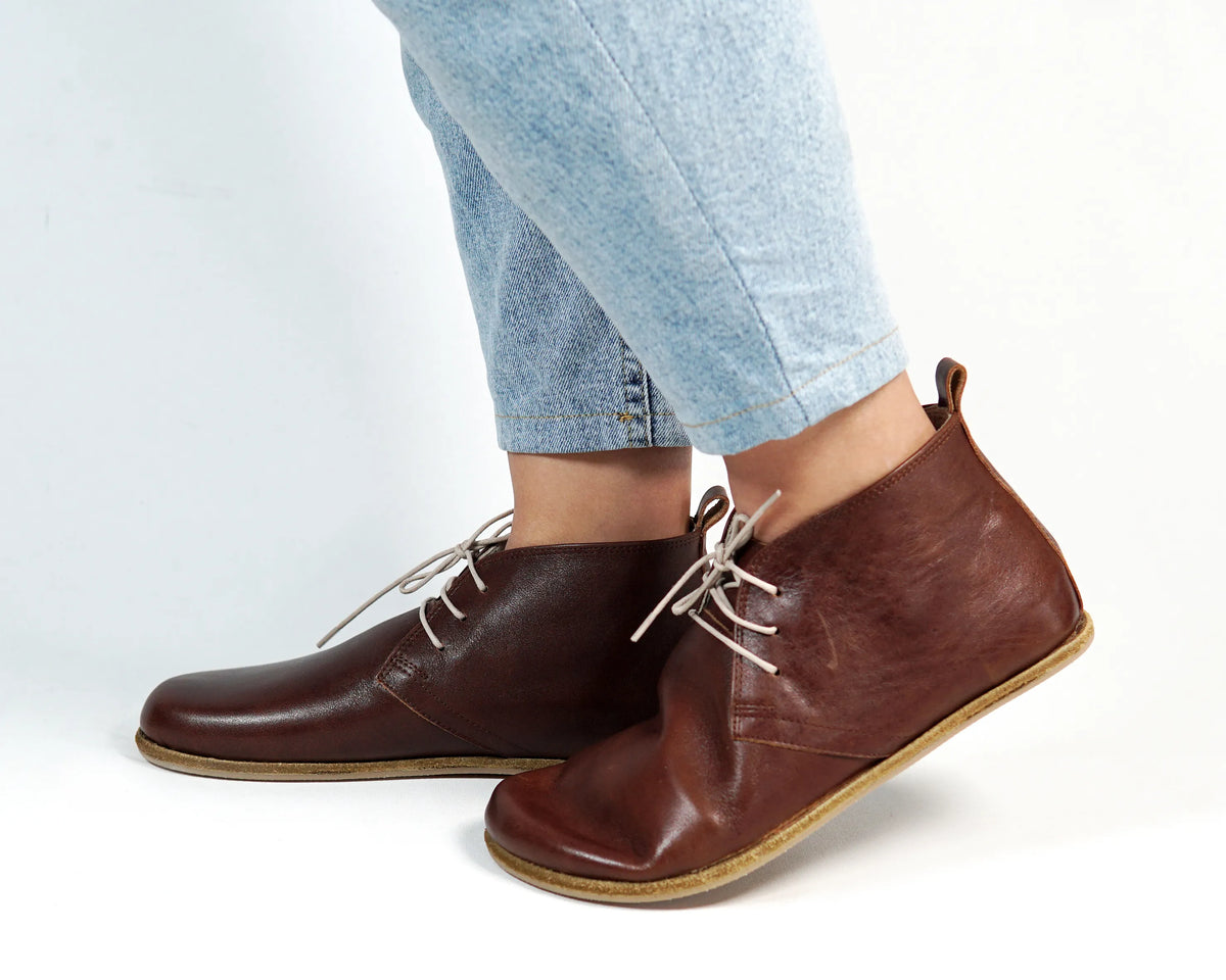 Smooth Barefoot Bootie Laces Shoes – Classic Sole — Leather Sole – Dark Brown