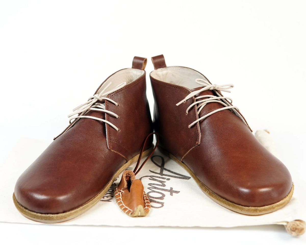 Smooth Barefoot Bootie Laces Shoes – Classic Sole — Leather Sole – Dark Brown