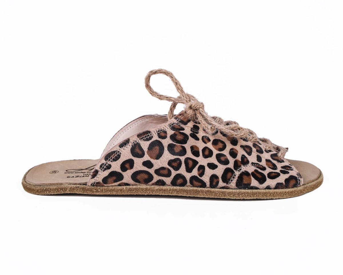 Hair Barefoot Laces Sandals Shoes – Classic Sole — Leather Sole – Leopard
