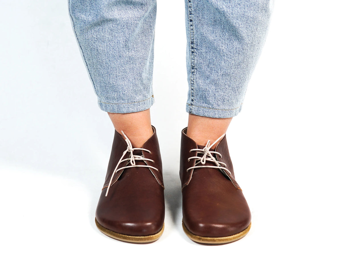 Smooth Barefoot Bootie Laces Shoes – Classic Sole — Leather Sole – Dark Brown