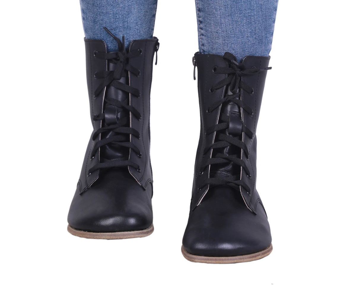 Smooth Barefoot Long Boots Shoes – Classic Sole — Leather Sole – Black