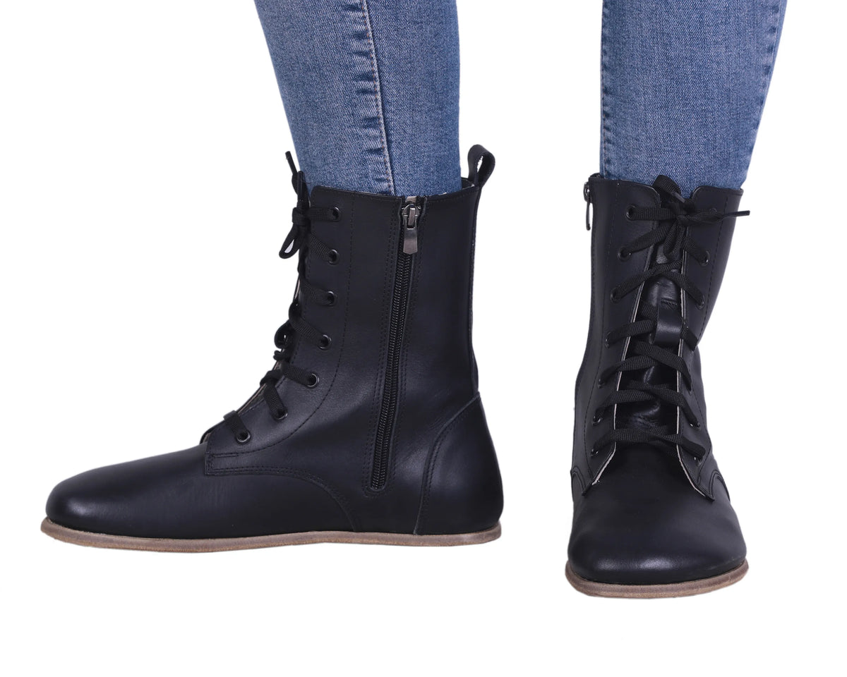 Smooth Barefoot Long Boots Shoes – Classic Sole — Leather Sole – Black