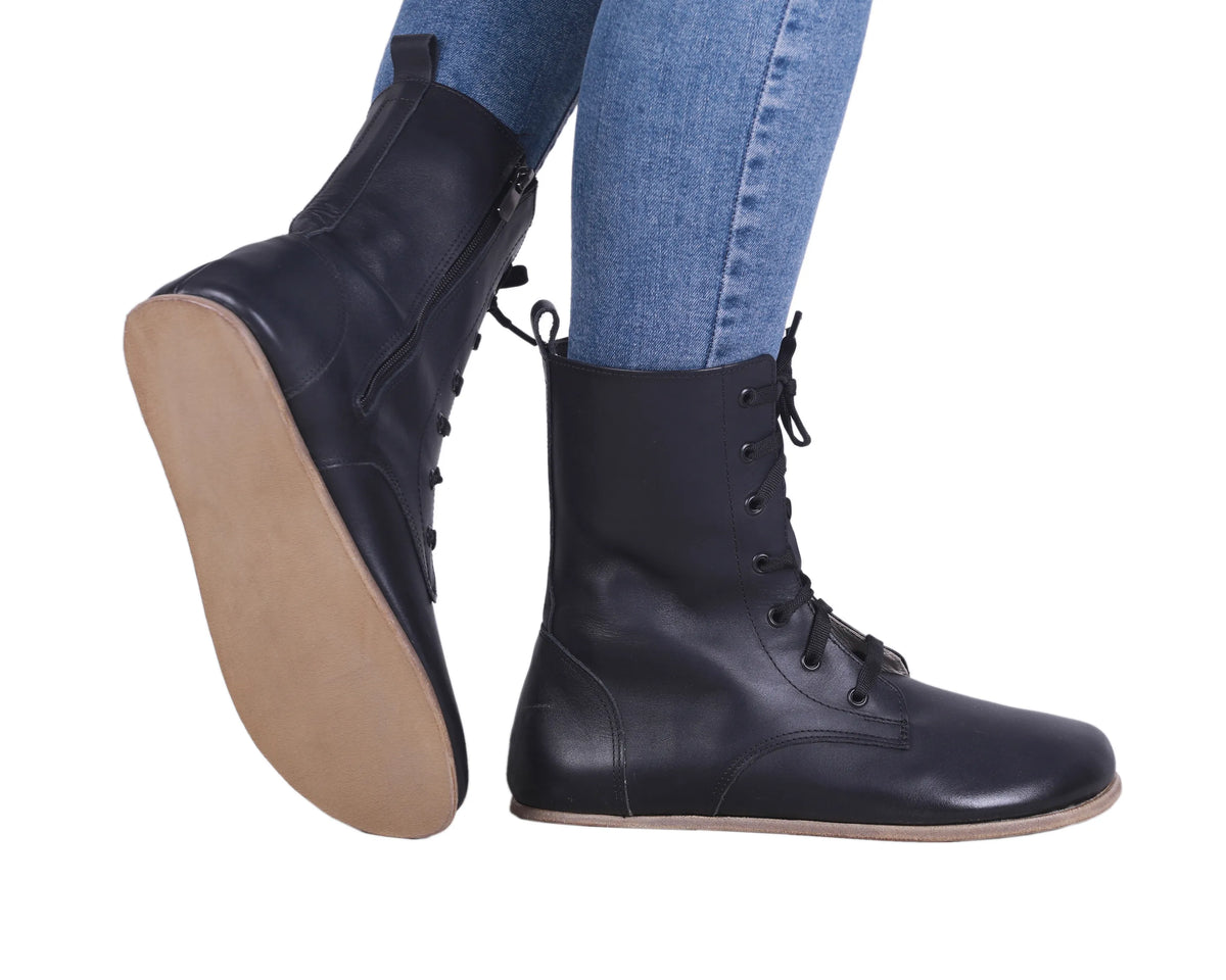 Smooth Barefoot Long Boots Shoes – Classic Sole — Leather Sole – Black