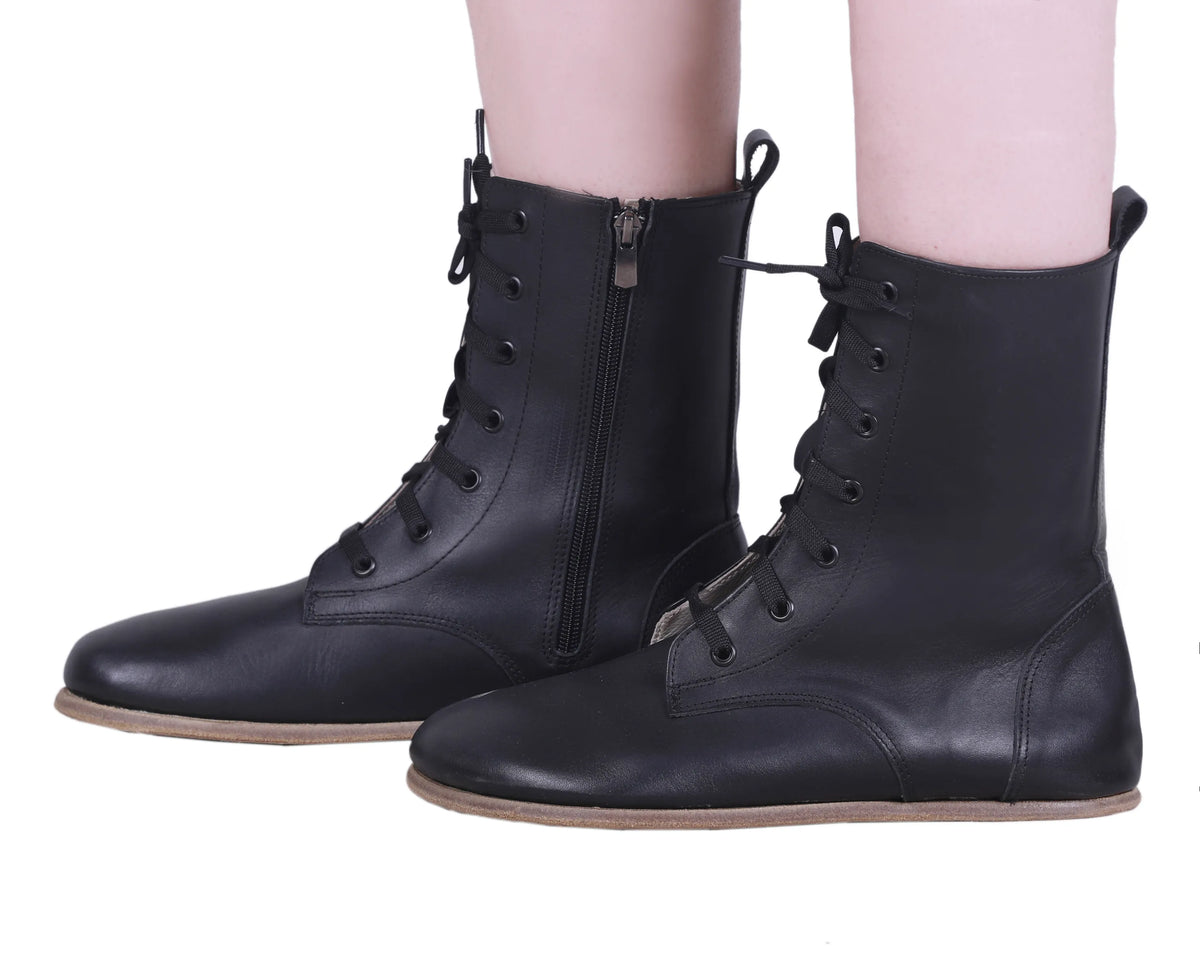 Smooth Barefoot Long Boots Shoes – Classic Sole — Leather Sole – Black