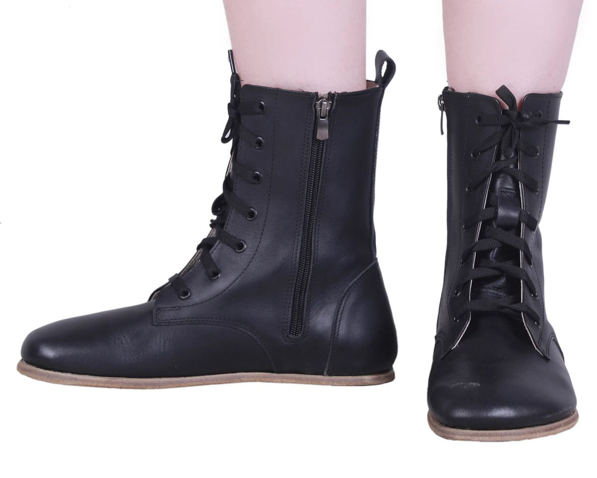 Smooth Barefoot Long Boots Shoes – Classic Sole — Leather Sole – Black