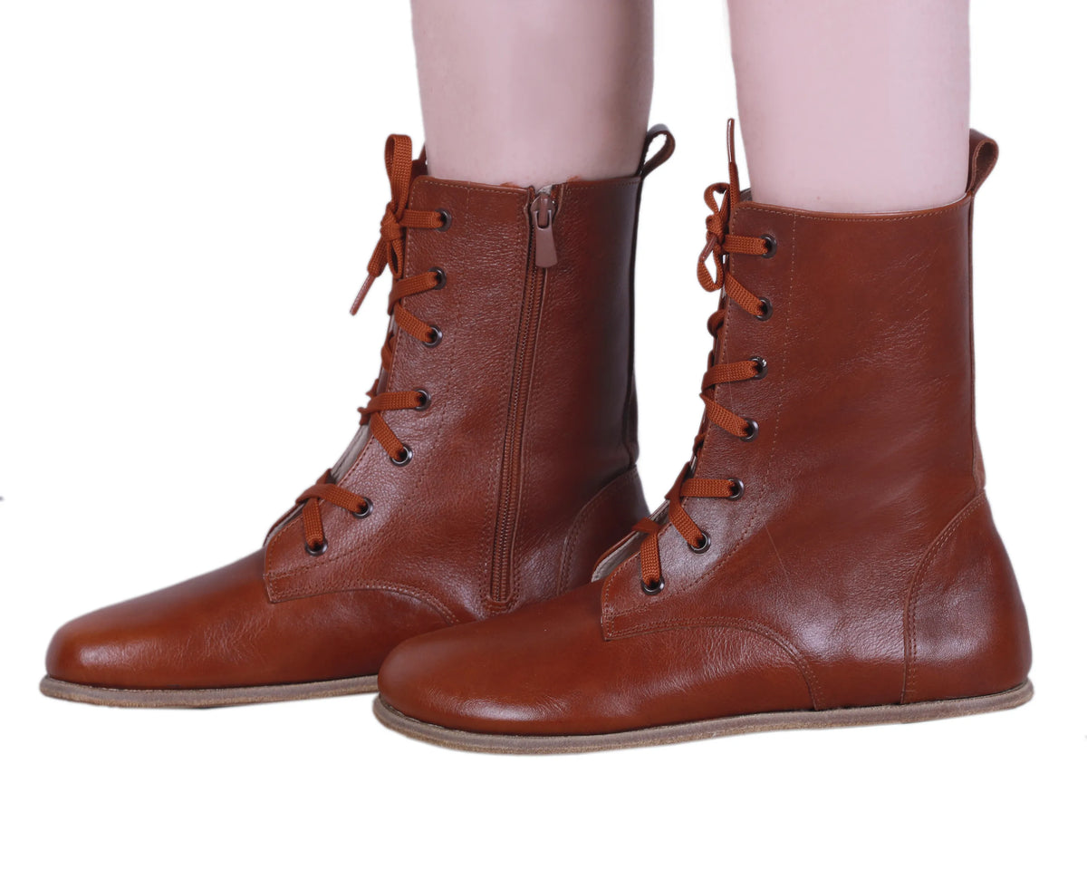 Smooth Barefoot Long Boots Shoes – Classic Sole — Leather Sole – Brown