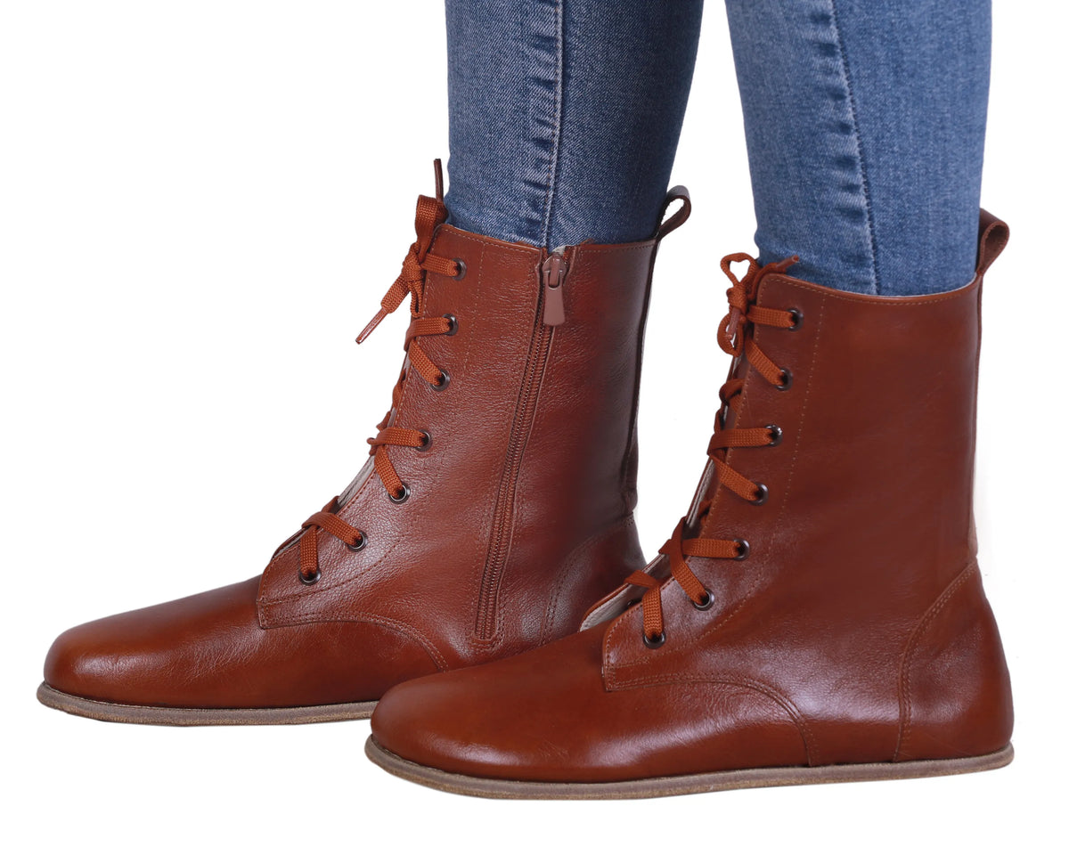 Smooth Barefoot Long Boots Shoes – Classic Sole — Leather Sole – Brown