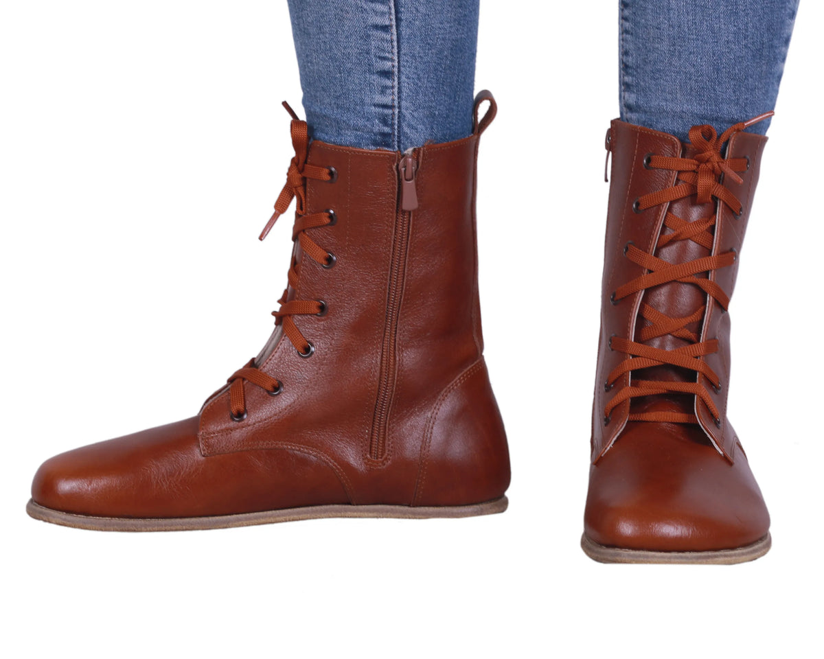 Smooth Barefoot Long Boots Shoes – Classic Sole — Leather Sole – Brown