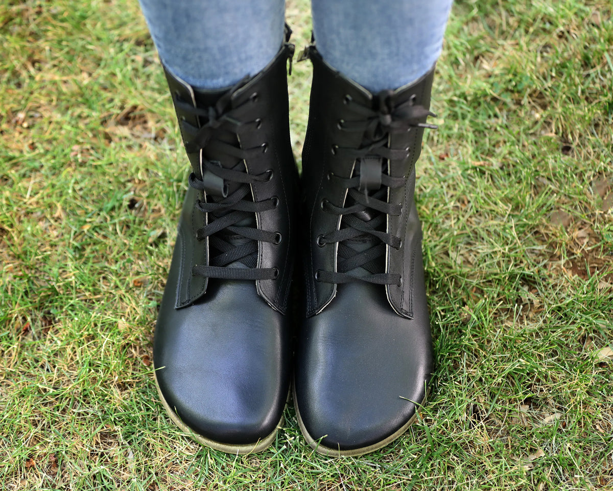 Smooth Barefoot Long Boots Shoes – Classic Sole — Leather Sole – Black