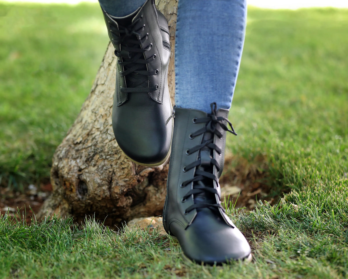 Smooth Barefoot Long Boots Shoes – Classic Sole — Leather Sole – Black