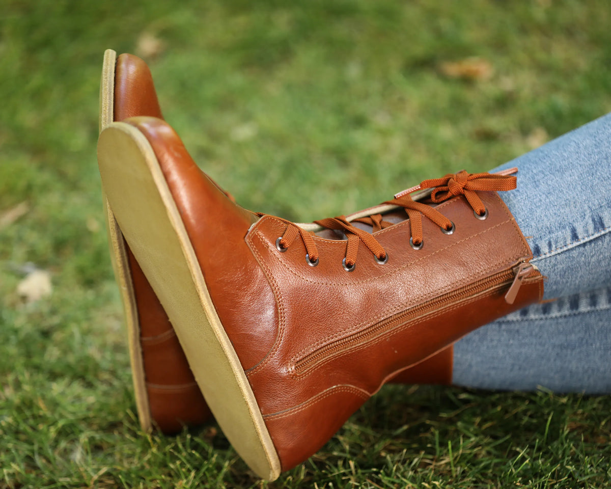 Smooth Barefoot Long Boots Shoes – Classic Sole — Leather Sole – Brown