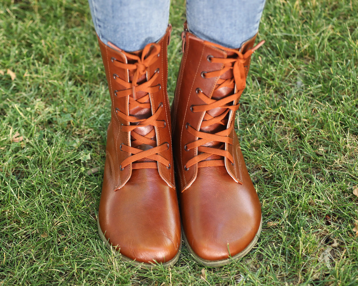 Smooth Barefoot Long Boots Shoes – Classic Sole — Leather Sole – Brown