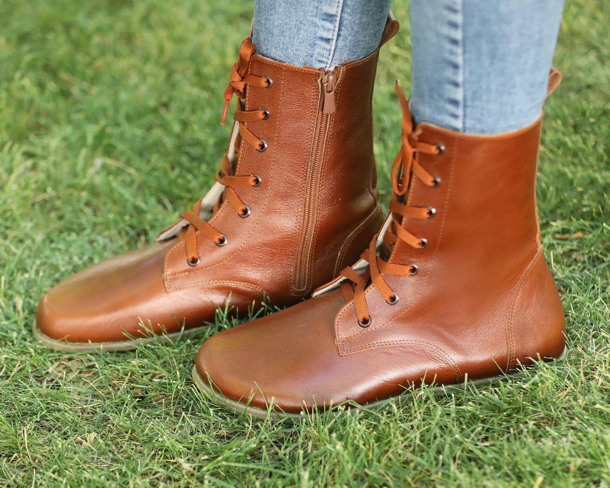 Smooth Barefoot Long Boots Shoes – Classic Sole — Leather Sole – Brown