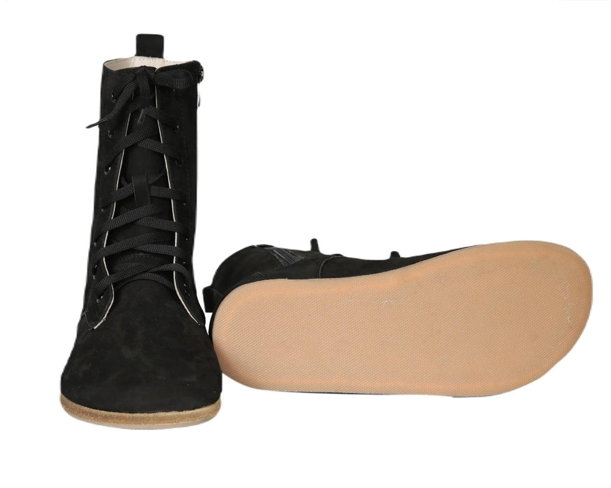 Nubuck Barefoot Long Boots Shoes – Classic Sole — Leather Sole – Black