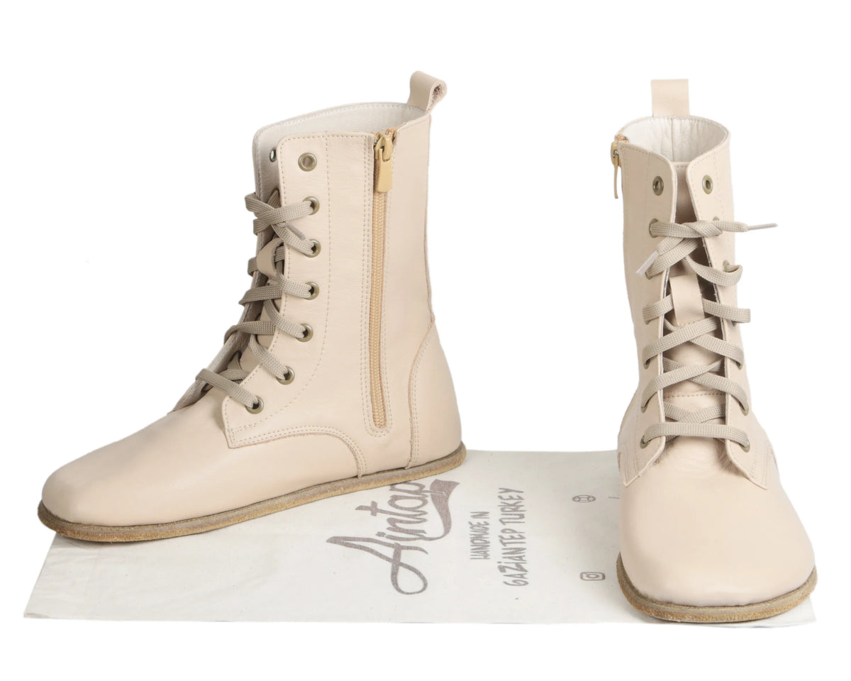 Smooth Barefoot Long Boots Shoes – Classic Sole — Leather Sole – Cream