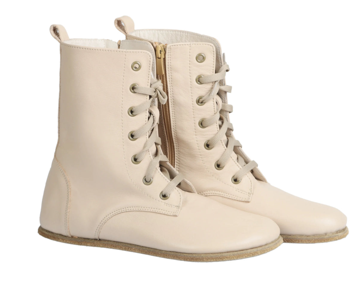 Smooth Barefoot Long Boots Shoes – Classic Sole — Leather Sole – Cream