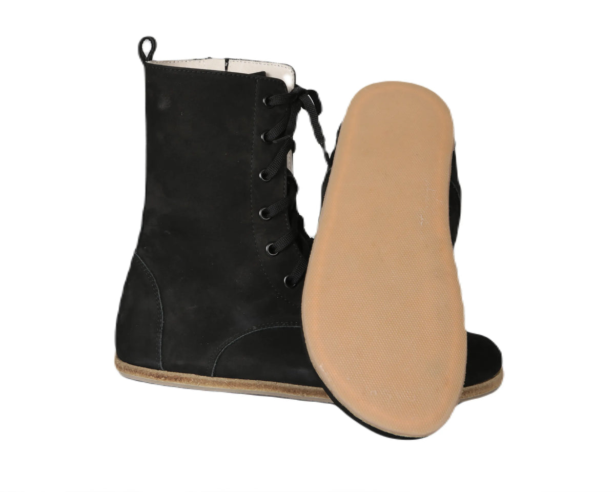 Nubuck Barefoot Long Boots Shoes – Classic Sole — Leather Sole – Black