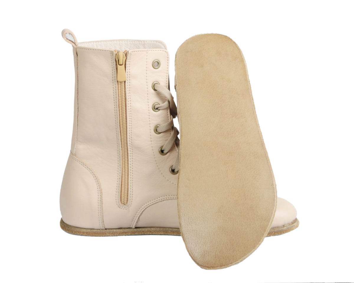 Smooth Barefoot Long Boots Shoes – Classic Sole — Leather Sole – Cream