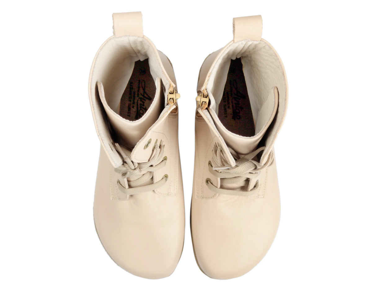 Smooth Barefoot Long Boots Shoes – Classic Sole — Leather Sole – Cream