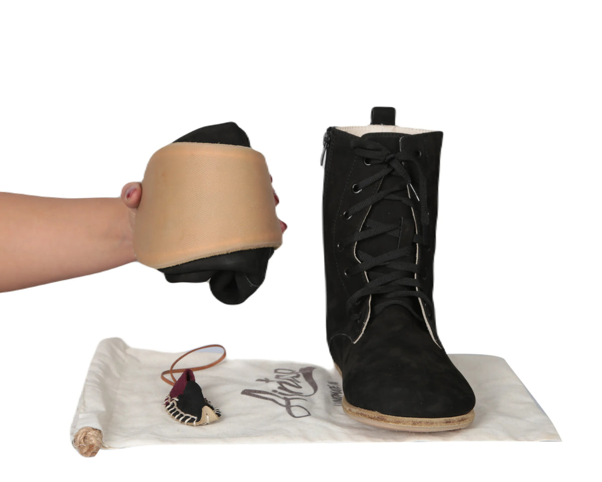 Nubuck Barefoot Long Boots Shoes – Classic Sole — Leather Sole – Black