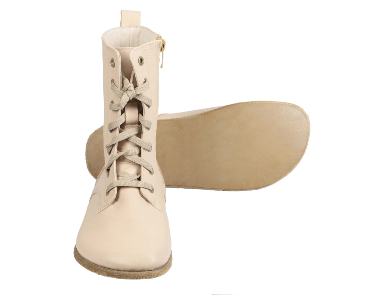Smooth Barefoot Long Boots Shoes – Classic Sole — Leather Sole – Cream