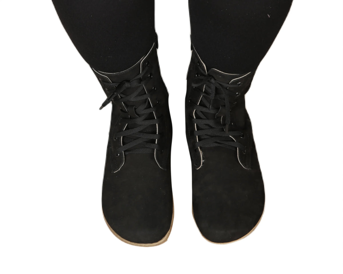 Nubuck Barefoot Long Boots Shoes – Classic Sole — Leather Sole – Black